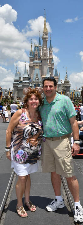 Faith Colletti and her husband Pete in front of Cinderella Castle at Magic Kingdom