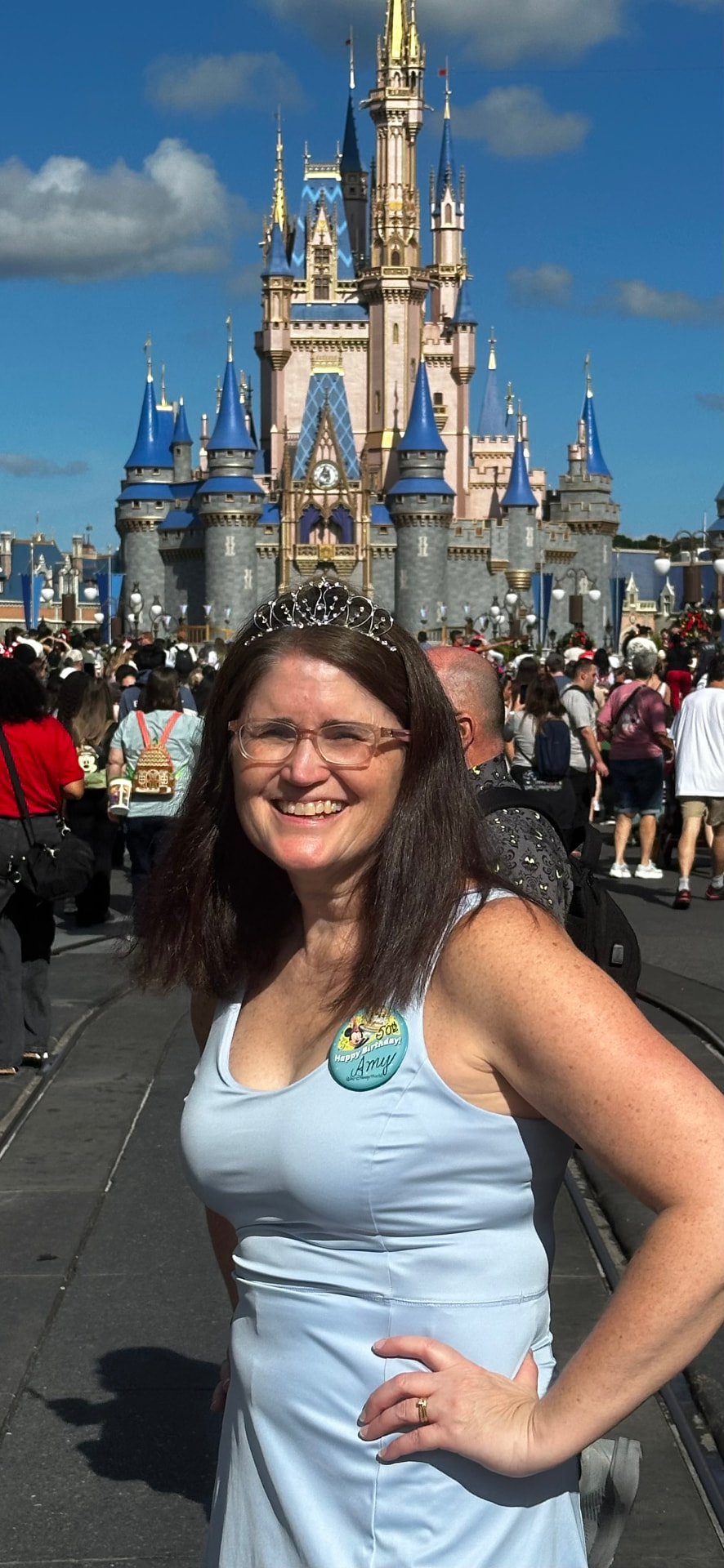 Amy Wear celebrating a birthday at Cinderella Castle, Walt Disney World