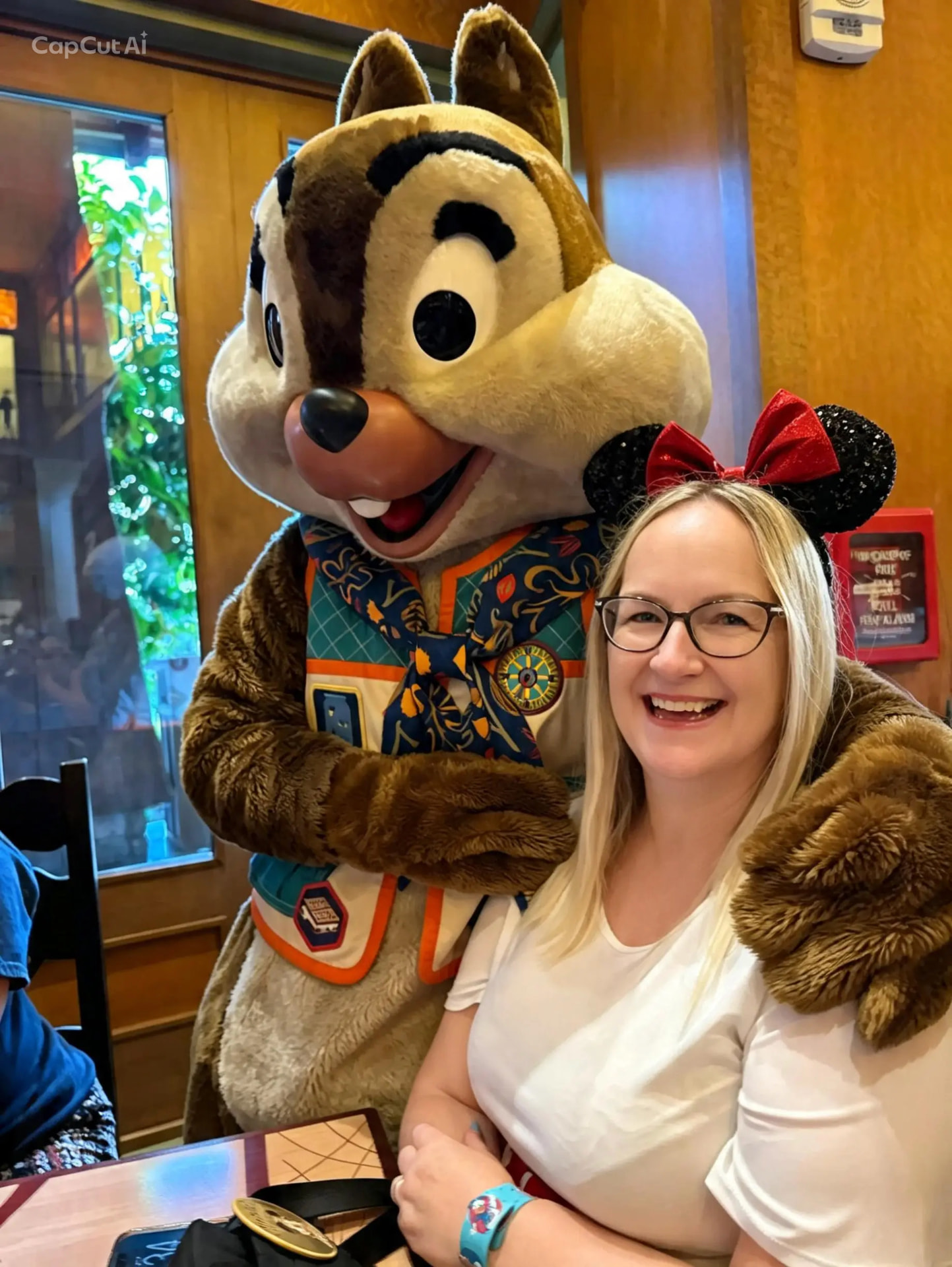 Teresa Mazzotta meeting Chip at a Disney character meal