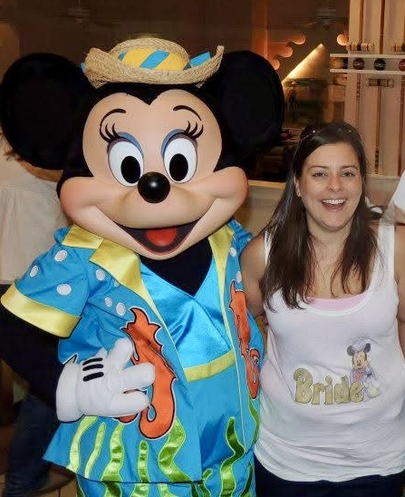 Steph in her 'Bride' shirt with Minnie Mouse
