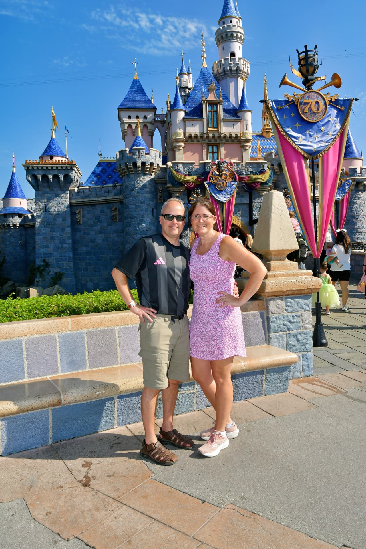 Amy Wear celebrating Disneyland’s 70th anniversary at Sleeping Beauty Castle