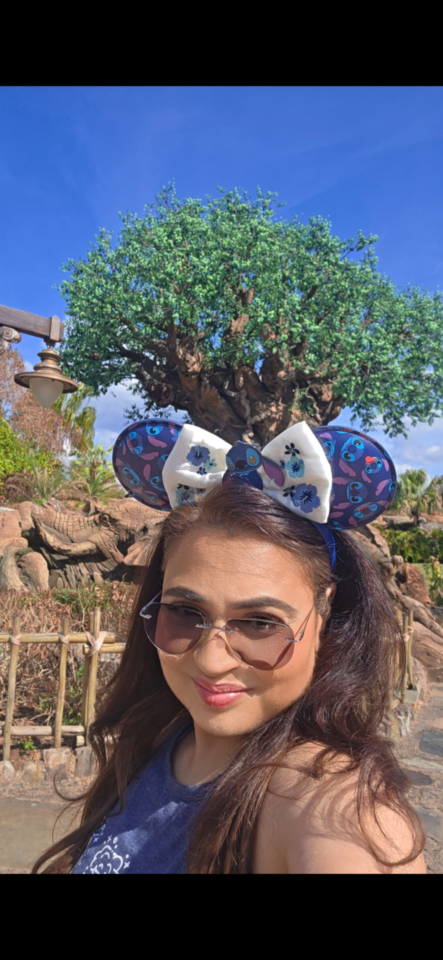 Farya Zubair in front of the Tree of Life at Disney's Animal Kingdom