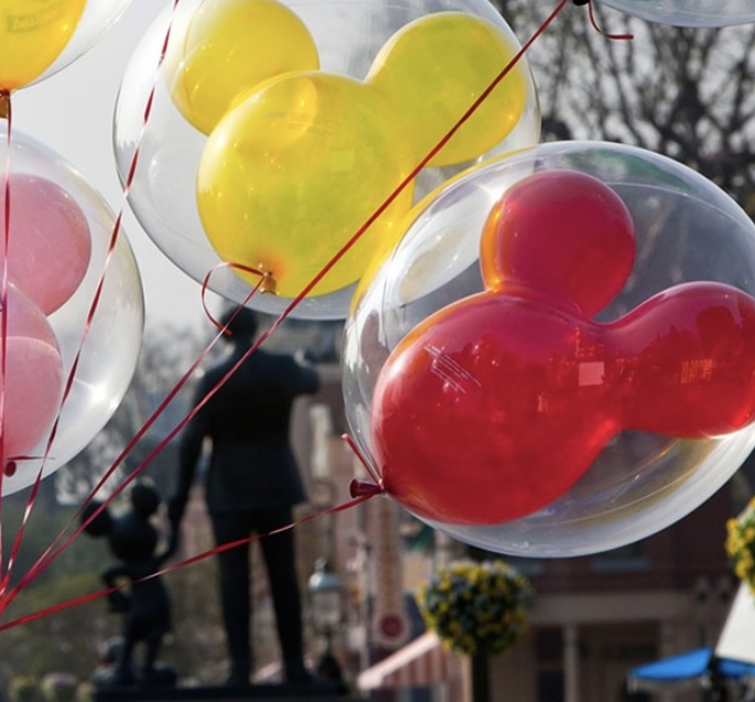 Mickey-shaped balloons on Main Street U.S.A. at Disneyland