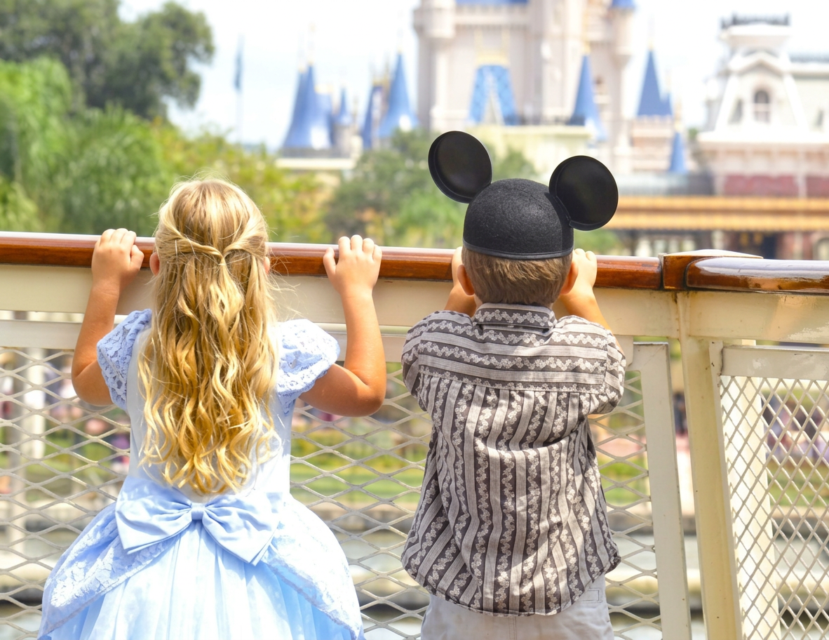 Children looking out at Cinderella Castle at Walt Disney World